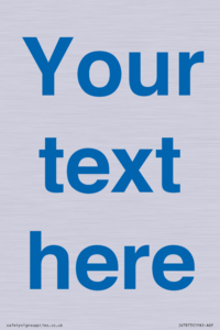 Custom blank information sign. Blue text, plain background